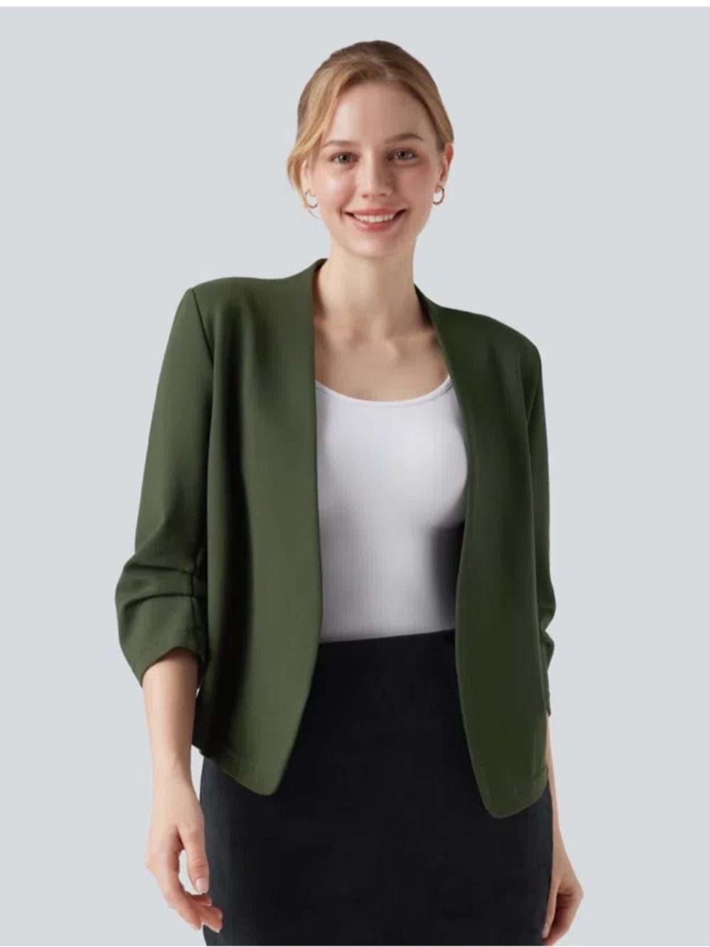 HALARA Olive Open-Front Blazer Jacket